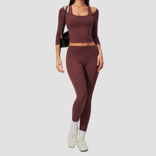 Wholesale Women High Elastic Slimming Mid sleeve T-shirt + High waist and hip lifting legging set