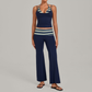 Wholesale Women's Retro Print Yoga Fake Two-Piece Vest+Flared-Leg Pants Set