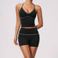 Wholesale Women's Brushed Yoga Set: Halter V-Neck Bra & Shorts – Colorblock Quick-Dry