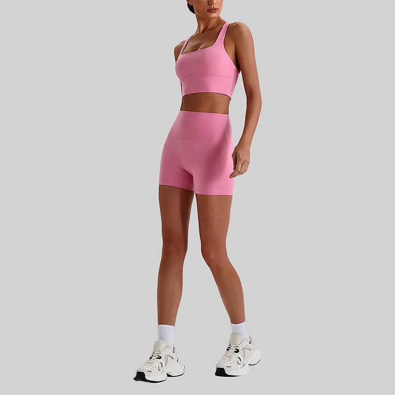 Wholesale Cross-Back Sports Bra & High-Waist Biker Shorts Set – Naked-Feel Quick-Dry Yoga 2-Piece