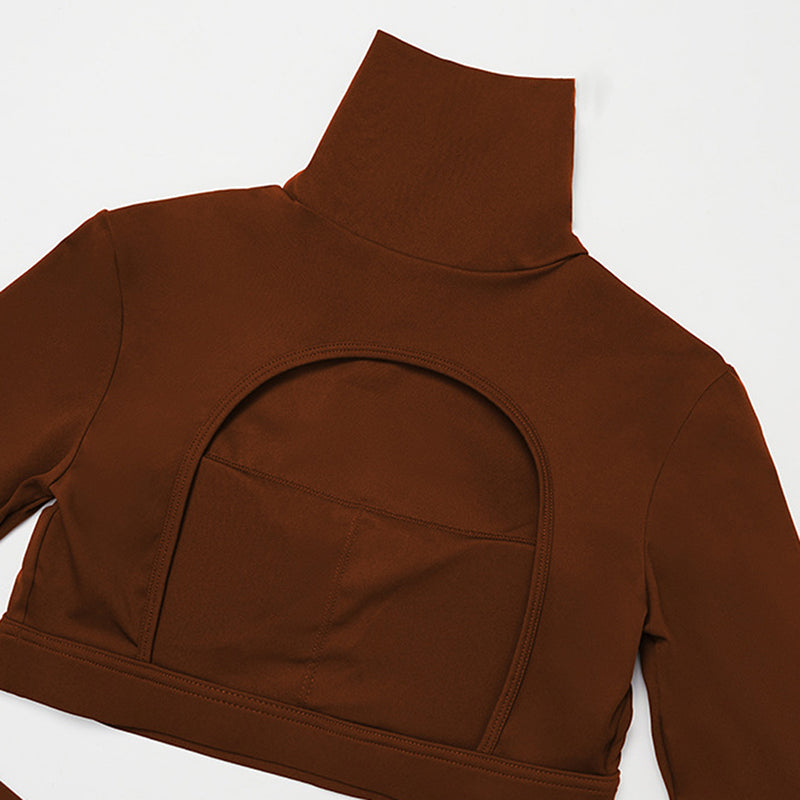 High-Neck Cropped Long Sleeve + Butt-Lifting Shorts 2-Piece Set