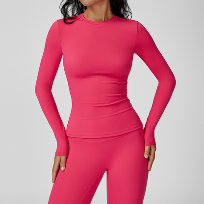 Wholesale Women's Brushed Long Sleeve Yoga Top – Crew Neck Slim Fit Athletic T-Shirt