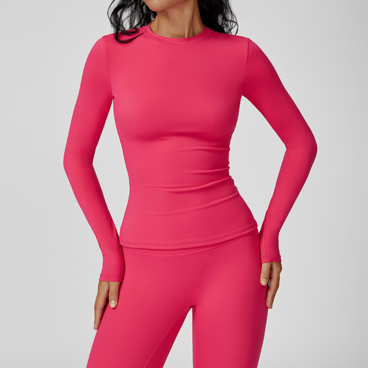 Wholesale Women's Brushed Long Sleeve Yoga Top – Crew Neck Slim Fit Athletic T-Shirt