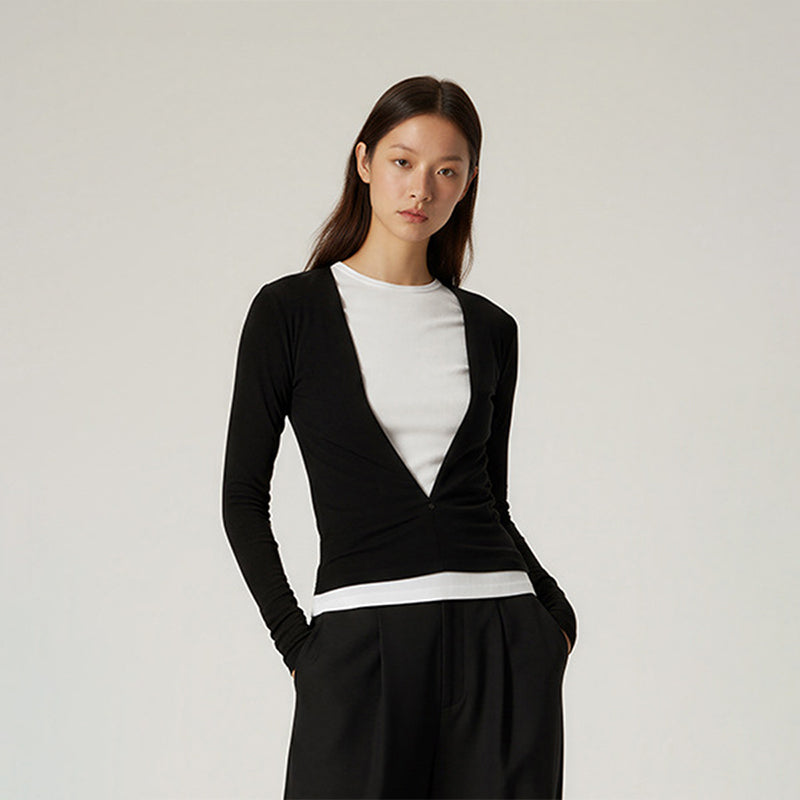 Zip adjustable V-neck slim top