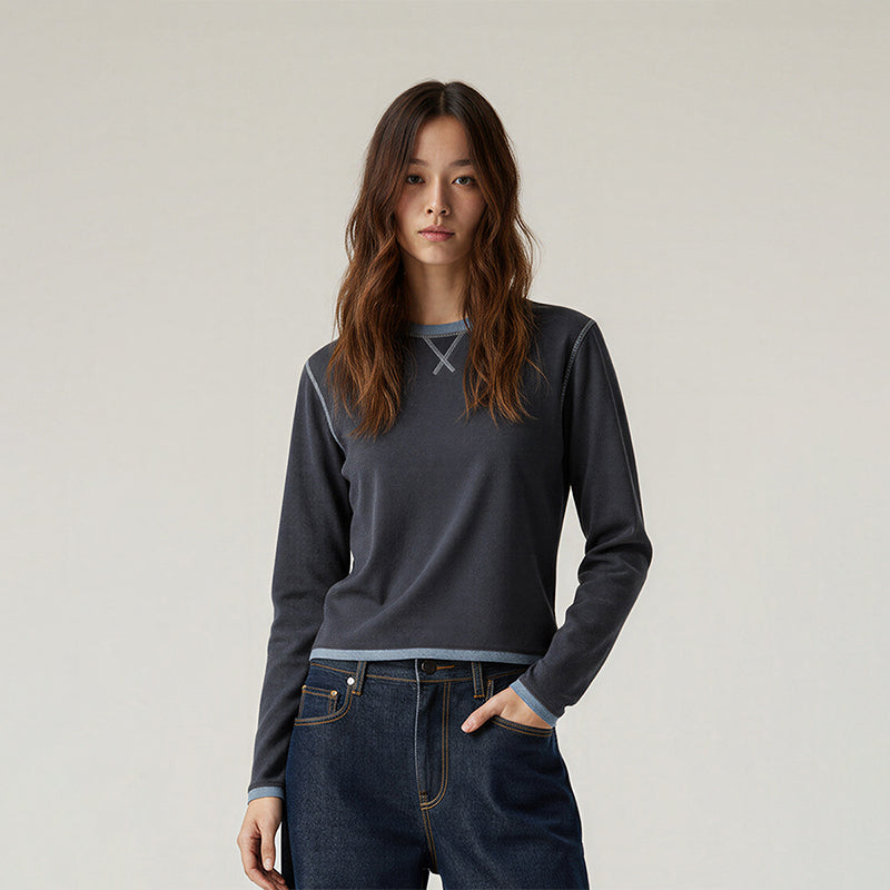 Contrast color quick-drying long-sleeved bottoming T-shirt