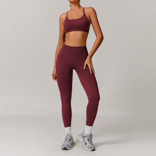 Seamless yoga bra + high waist leggings 2-piece set