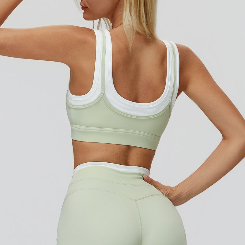 Fake two-piece contrast color stitching sports bra