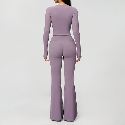 Wholesale Women's Cream-Feel Fleece Long Sleeve Top & High waisted flared Pants Set