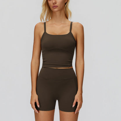 Sports vest with U-shaped+High waisted sports shorts 2-piece set