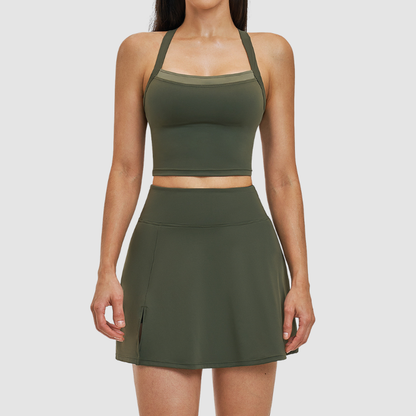 Wholesale solid color vest+short skirt quick drying tennis set