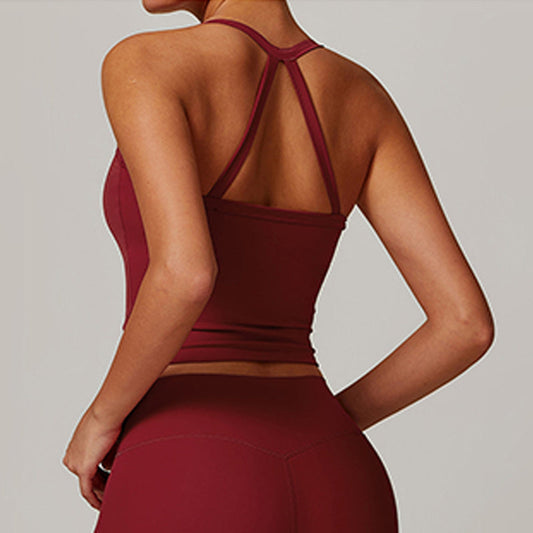 Brushed cross back and thin straps yoga tank top