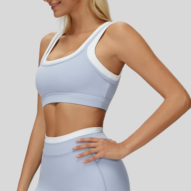 Fake two-piece contrast color stitching sports bra
