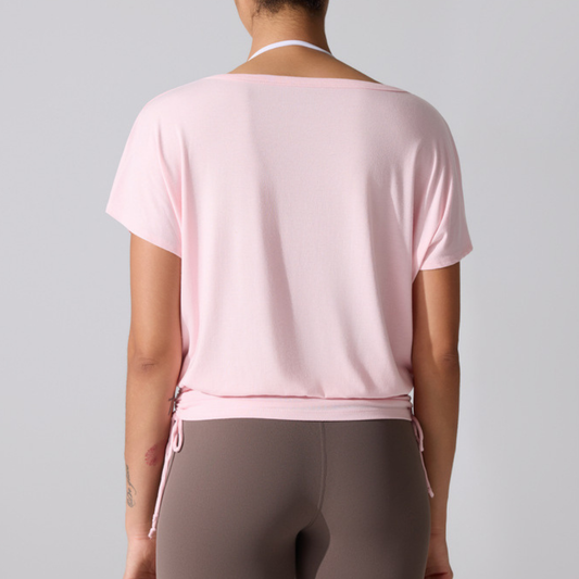Wholesale Loose Ribbed Yoga T-Shirt – V-Neck Running & Fitness Top