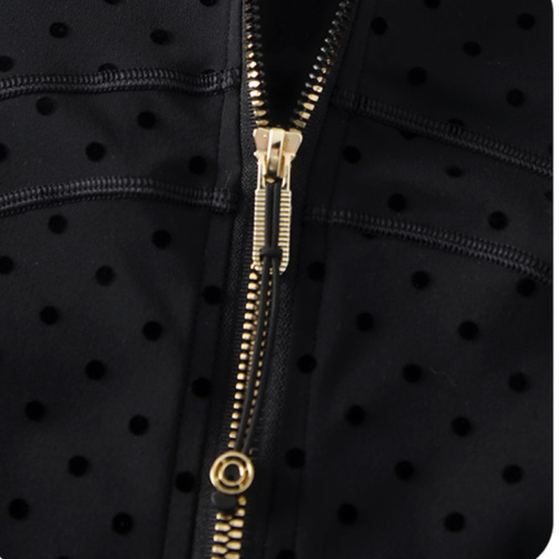 Wholesale Polka Dot Gold Zipper Stand Collar Jacket