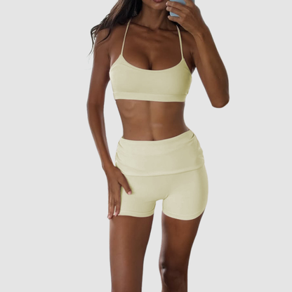 Wholesale Women’s Padded Sports Bra & Fold-Over Shorts Set