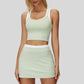 Two-piece contrasting sports tank top + A-line skirt
