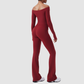 Wholesale off-the-shoulder yoga top + flared pants