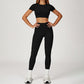round-neck short sleeve sports crop top+high-waisted leggings set