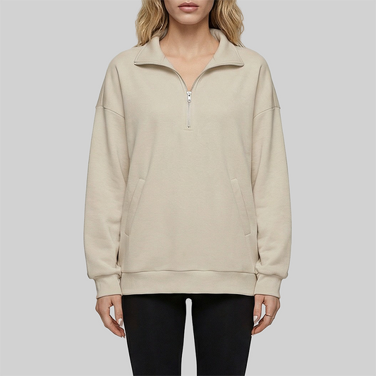 Loose long sleeved Half Zip Stand Collar Fleece Sweatshirt