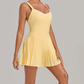 Wholesale Women's Colorblock Open-Back Tennis Dress – Anti-Exposure Pleated Yoga Skirt with Pockets