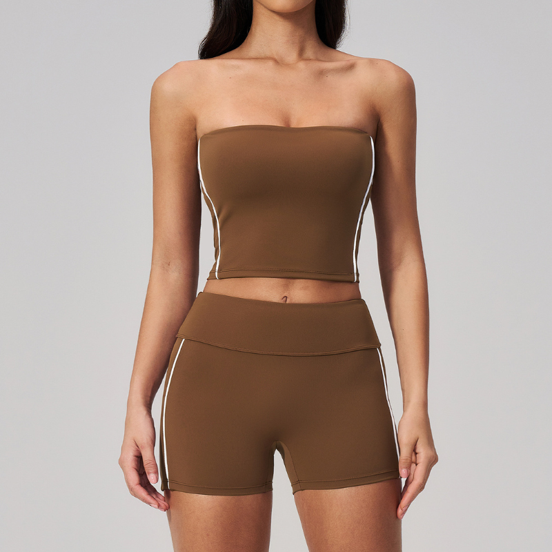 Wholesale Women's Brushed Short Sleeve Crop Top & Mid-Length Leggings Set – Padded Yoga Fitness 2-Piece