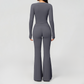 Wholesale Women's Cream-Feel Fleece Long Sleeve Top & High waisted flared Pants Set