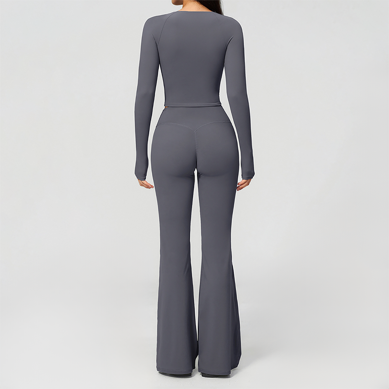 Wholesale Women's Cream-Feel Fleece Long Sleeve Top & High waisted flared Pants Set