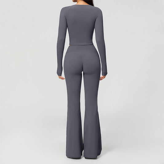Wholesale Women's Cream-Feel Fleece Long Sleeve Top & High waisted flared Pants Set