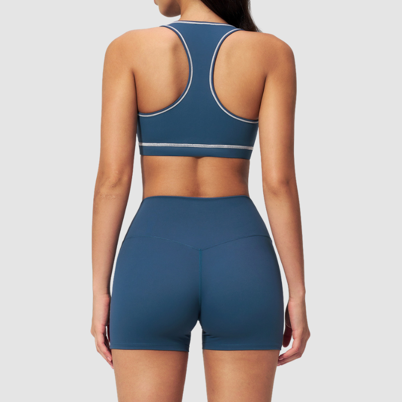 Wholesale Women's Seamless Seam-Detail Sports Bra + High-Waist Shorts Set – Butt-Lifting Yoga Gym Activewear