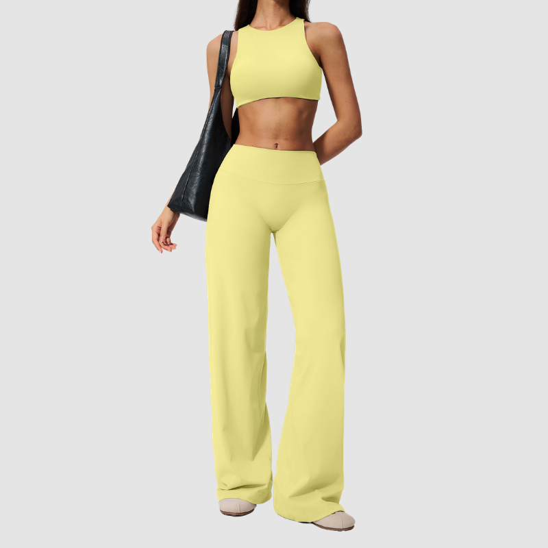 Wholesale Women's Sports Bra and Wide-Leg Pants Set – Brushed Fabric Yoga Set
