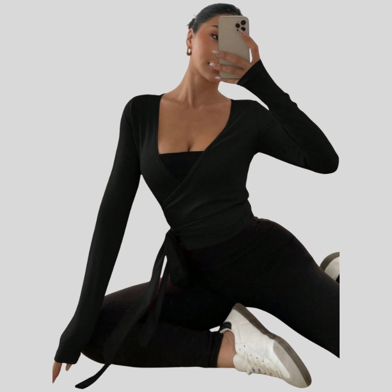 Women's slim fit top with long sleeves and straps