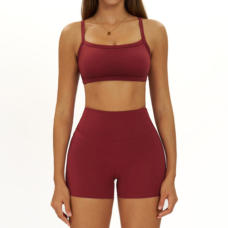 Thin straps Sports Bra + High-waisted shorts 2-Piece Set