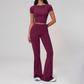 Wholesale Seam-Detail Cropped T-Shirt & Flare Leggings Set – Brushed Yoga 2-Piece