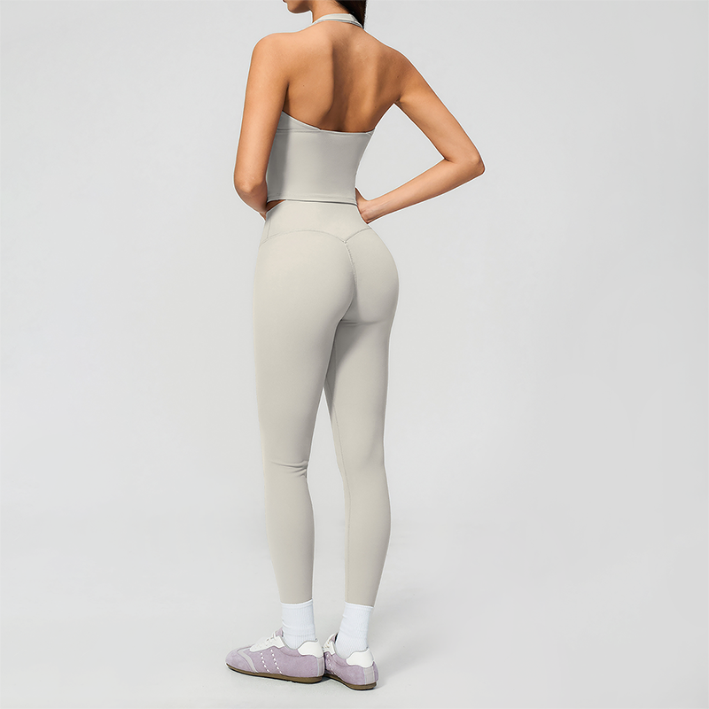 Wholesale Women's Cream-Feel Fleece Deep-V Halter Neck Tank Top & Leggings Set