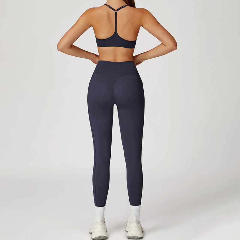 Thin Straps Bra + V-Shaped Waistline Leggings 2-Piece Set