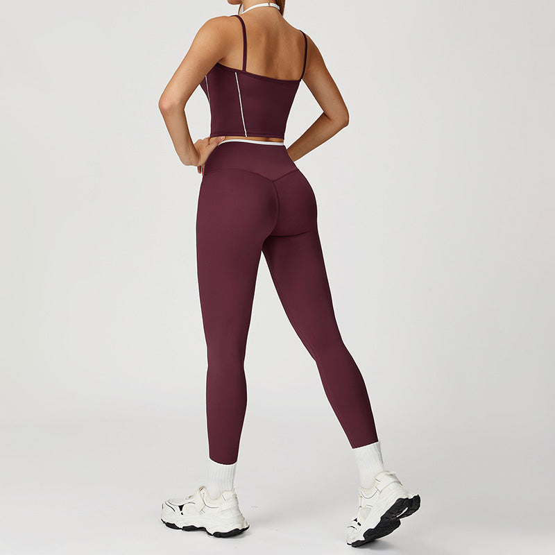 Fake two-piece halter tank top + High Waist leggings 2-piece Set