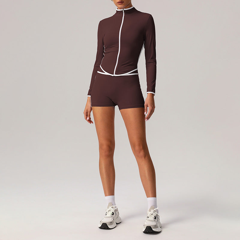 Quick-Drying Stand-Collar Jacket + High-Waisted Naked-Feel Shorts 2-Piece Set
