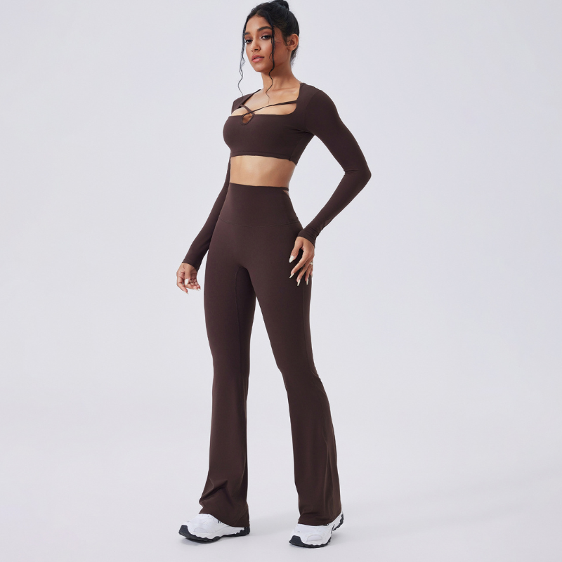 Wholesale cutout high-waisted top + flared pants