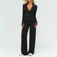 Stand collar zipper jacket + high-waisted loose wide-leg pants 2-piece set