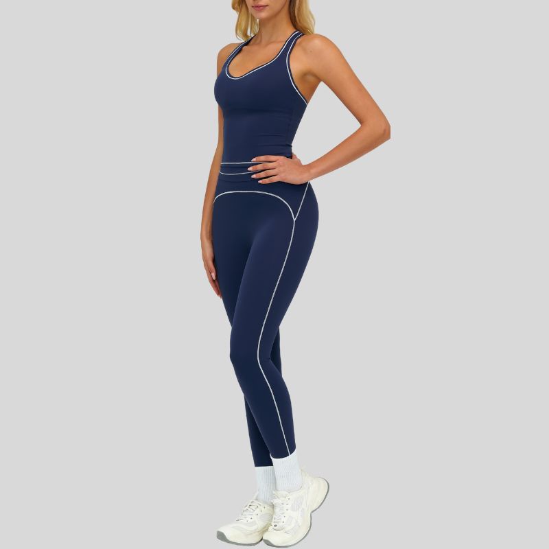 Contrasting racerback tank top+High waisted leggings 2-piece set