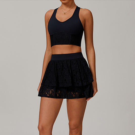 Lace Sports Top + Golf And Tennis skirts 2-Piece Set