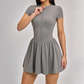 Solid Half Zipper Pleated Anti-Exposure Tennis Dress