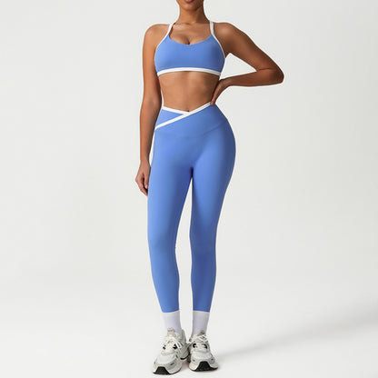 Cross-Back Color-Blocked Bra + High-Waisted Butt-Lifting Leggings 2-Piece Set