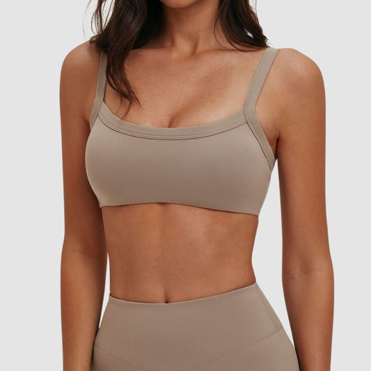 Wholesale Brushed Double-Strap Sports Bra – Open-Back Seam-Detail Yoga Bra with Chest Pad