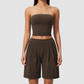 Wholesale Women’s Tube Top & Relaxed Shorts Yoga Set – Moisture-Wicking