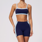 Wholesale Women's Colorblock Bare-Feel Yoga Set Sports Bra & Shorts w/ Chest Pad