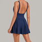 Wholesale Women's Fake Two-Piece Tennis Dress – Anti-Exposure Pleated Yoga Skirt w/ Built-in Shorts