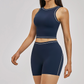 Wholesale Color Block Yoga Halter Vest + Shorts 2-Piece Set