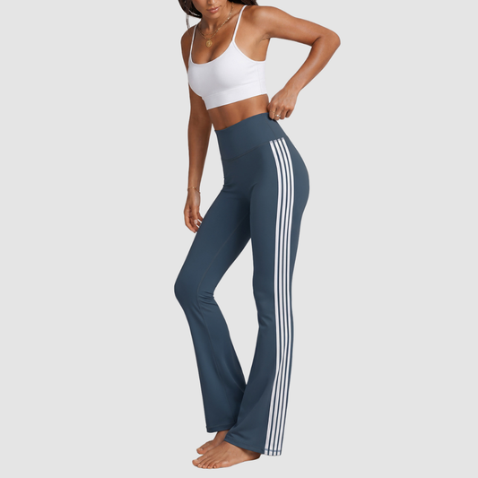 Wholesale Women's Contrast Sports Bra & Flare Yoga Pants Set – High-Waist Quick-Dry