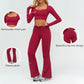Slim-fitting long-sleeved top + High-waisted flared pants 2-piece set